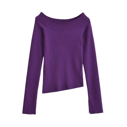 One line off shoulder slanted shoulder elastic slim fit top