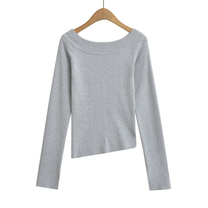 One neck slanted shoulder, off shoulder elastic slim fit top