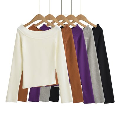 One line off shoulder slanted shoulder elastic slim fit top